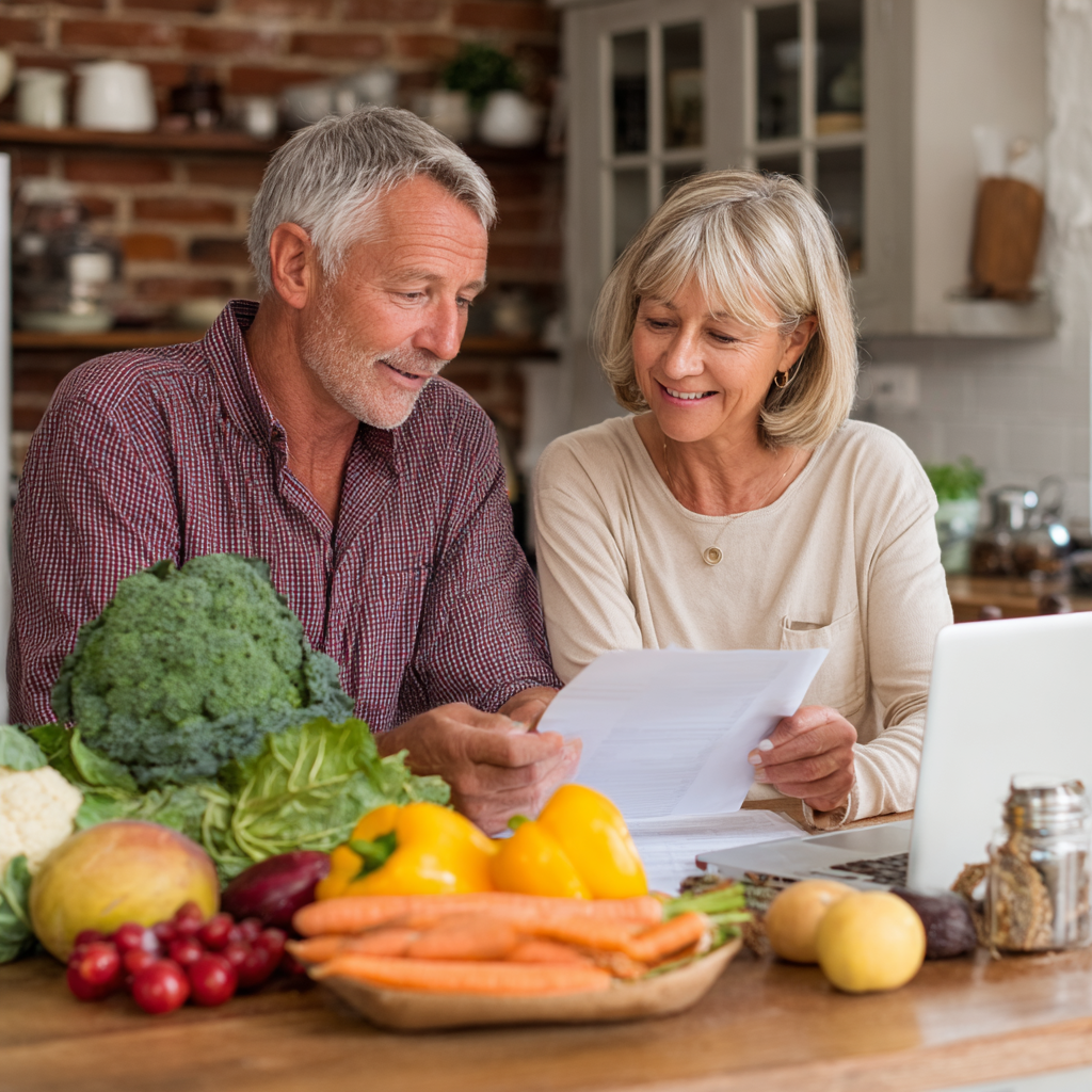 Middle-aged adults reviewing personalized meal plans and nutritional guidelines